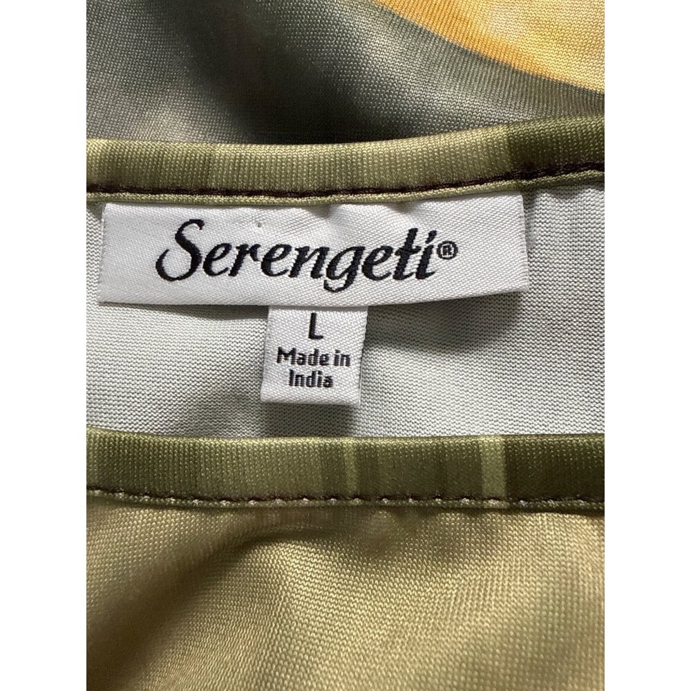 Serengeti Womens Large Green Top With Abstract Leaf Pattern 3/4 Sleeves - Picture 4 of 7